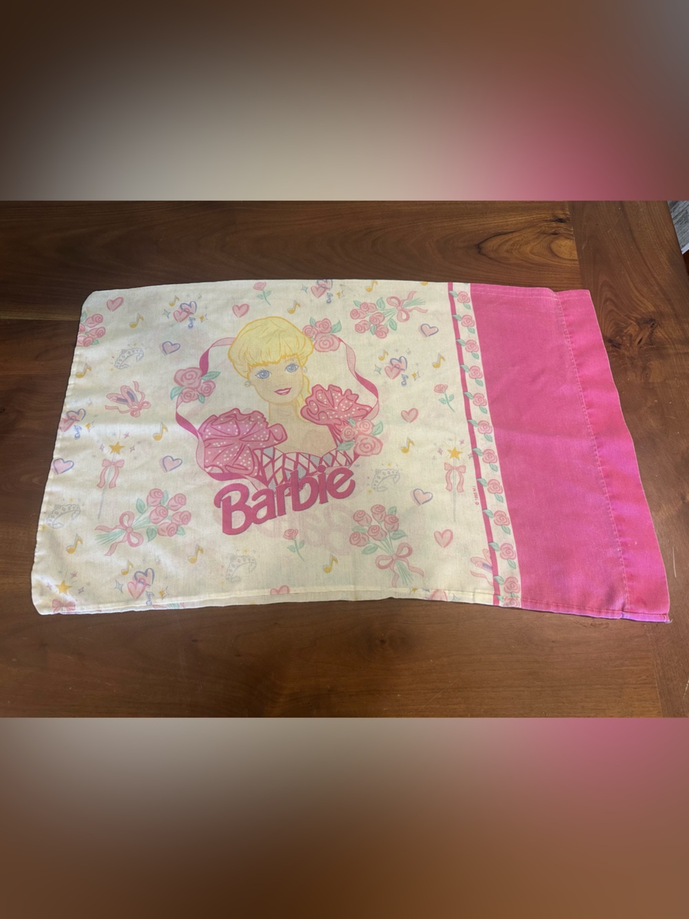 Barbie 1995 Standard Pillowcase Double Sided Pink Vintage 30”x 18.5”